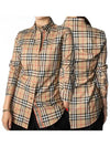 Button Down Collar Vintage Check Stretch Cotton Long Sleeve Shirt Beige - BURBERRY - BALAAN 2