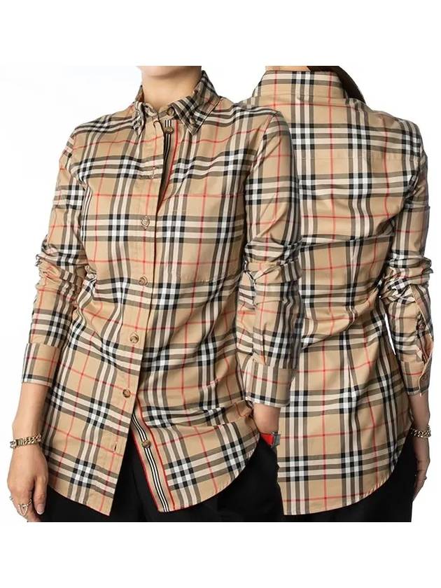 Button Down Collar Vintage Check Stretch Cotton Long Sleeve Shirt Beige - BURBERRY - BALAAN 2