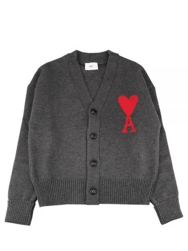 Big Heart Logo Wool Cardigan Grey - AMI - BALAAN 2