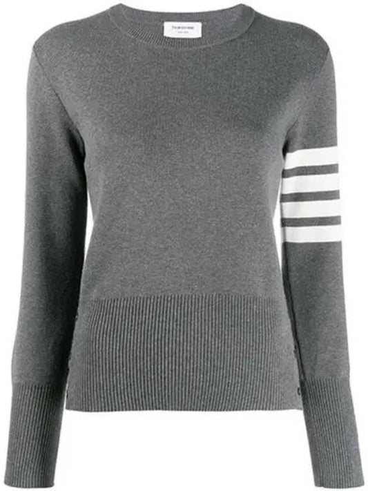 Milano Stitch Crewneck 4-Bar Cotton Crepe Knit Top Grey - THOM BROWNE - BALAAN 2