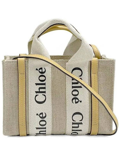 Woody Linen Canvas Calfskin Tote Bag Yellow - CHLOE - BALAAN 2