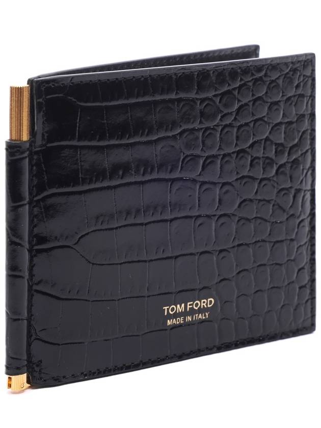 Print Croc Money Leather Clip Half Wallet Black - TOM FORD - BALAAN 4