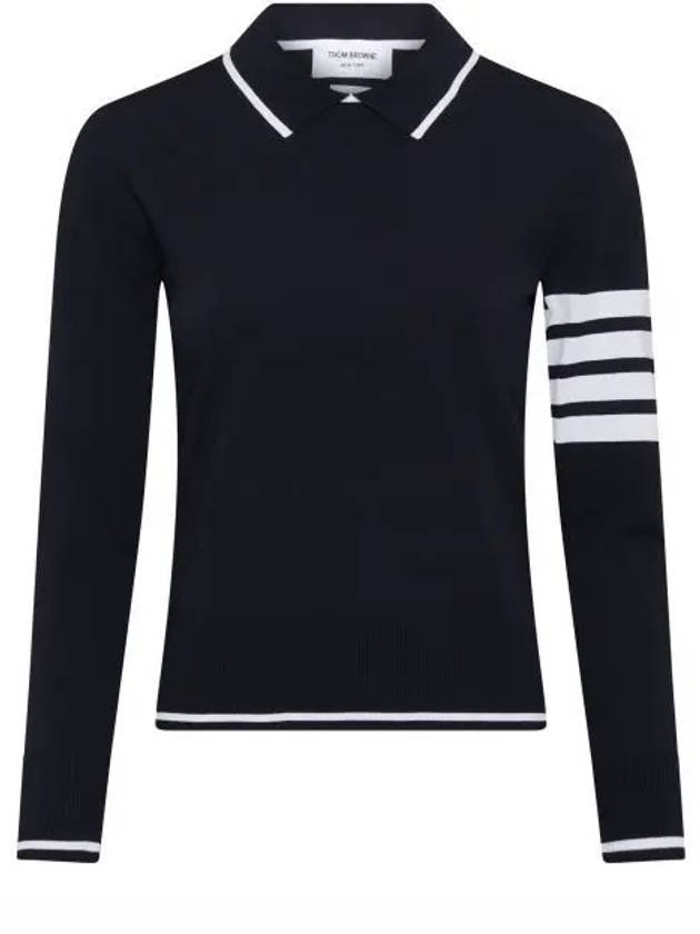 Women's Tipping Jersey Viscose Polo Shirt Navy - THOM BROWNE - BALAAN 2