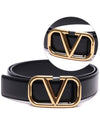 V Logo Signature Buckle Leather Belt Black - VALENTINO - BALAAN 2