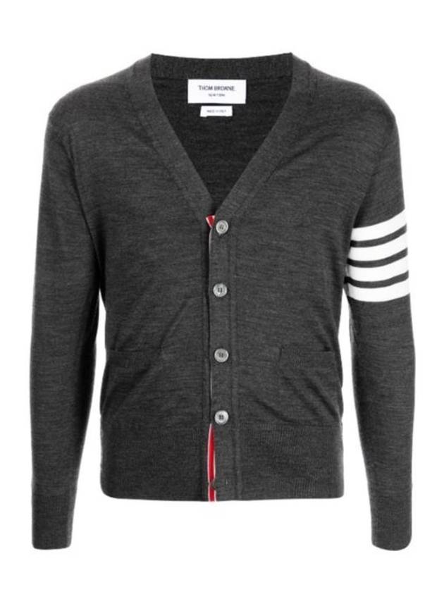 Men's Sustainable Classic Diagonal Wool Cardigan Dark Grey - THOM BROWNE - BALAAN 3