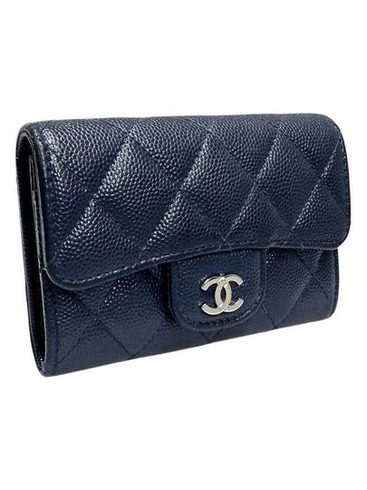 A80799 Navy caviar skin silver snap card holder business wallet - CHANEL - BALAAN 2