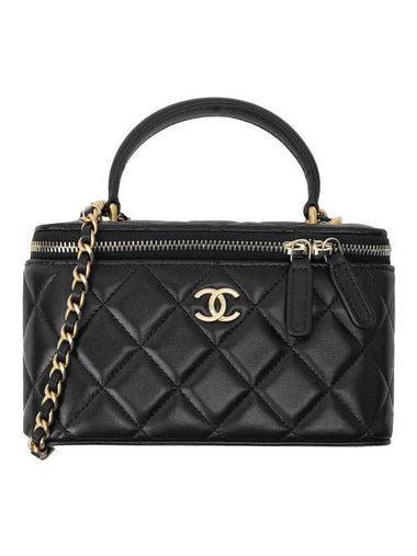 Gold Hardware Chain Lambskin Cosmetic Cross Bag Black - CHANEL - BALAAN 1