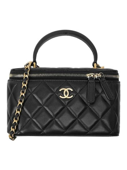 Gold Hardware Chain Lambskin Cosmetic Cross Bag Black - CHANEL - BALAAN 1