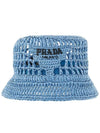 Embroidered Logo Raffia Bucket Hat Blue - PRADA - BALAAN 3