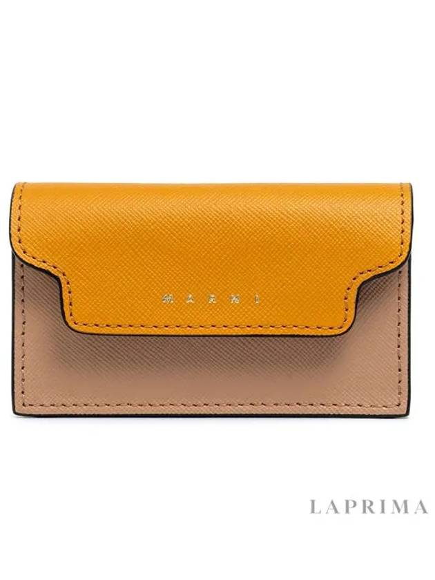 Logo Color Block Saffiano Card Wallet Yellow - MARNI - BALAAN 5