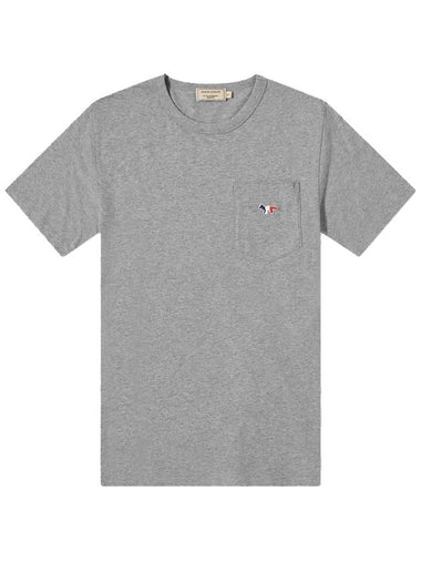 Tricolor Fox Patch Classic Pocket Short Sleeve T-Shirt Grey Melange - MAISON KITSUNE - BALAAN 1