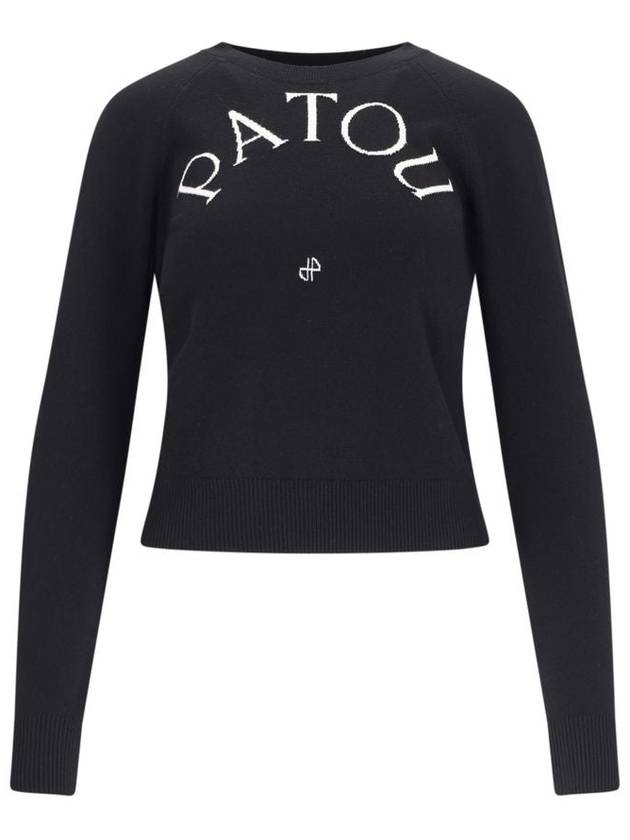 Embroidered Logo Wool Knit Top Black - PATOU - BALAAN 2