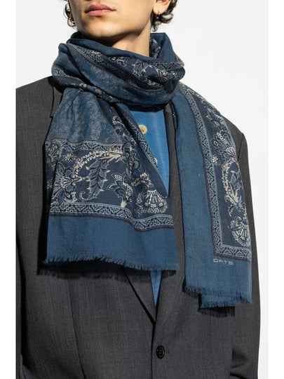 Etro Cashmere Scarf With Decorative Pattern, Men's, Navy Blue - ETRO - BALAAN 2