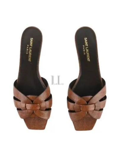 Tribute Embossed Lizard Leather Mules Brown - SAINT LAURENT - BALAAN 2