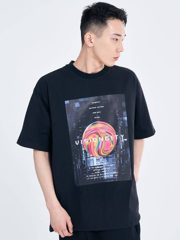 Salon de Key Unisex Vision City X Large Fit Short Sleeve T-Shirt Black SDKIIISD240514HT008 - SALONDEKII SDLABEL - BALAAN 8