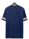 Textured Cotton Stripe Short Sleeve T-Shirt Navy - THOM BROWNE - BALAAN 3