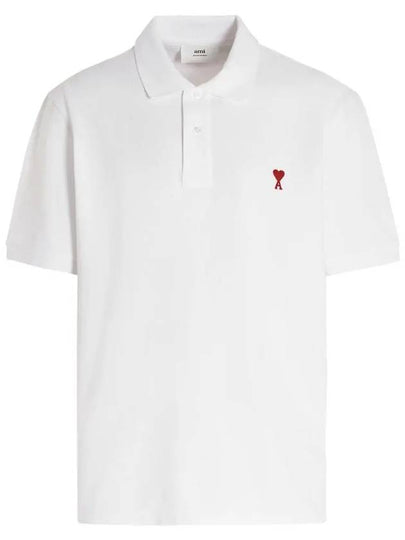 Heart Logo Polo Shirt White - AMI - BALAAN 2