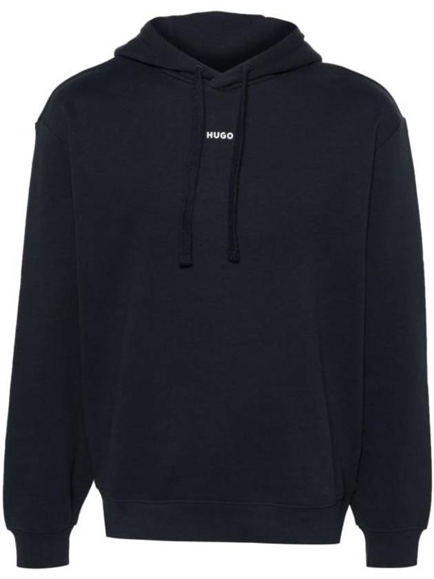 Contrast Logo Relaxed Fit Cotton Hoodie Navy - HUGO BOSS - BALAAN 2