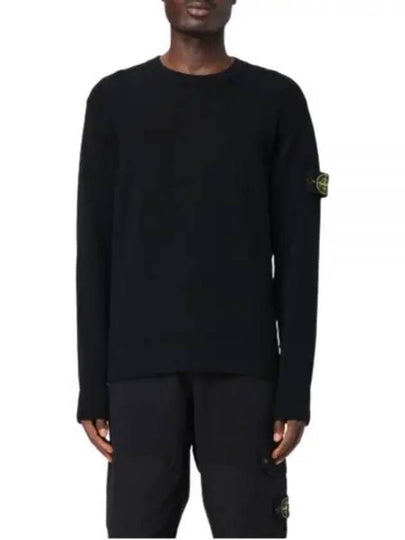 Compass Badge Crewneck Virgin Wool Knit Top Black - STONE ISLAND - BALAAN 2