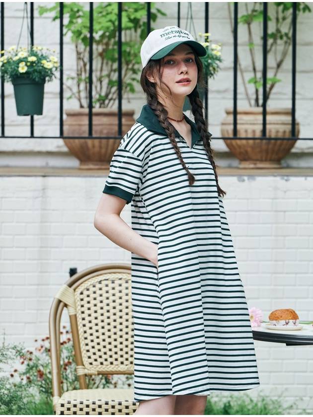 Stripe Collar Summer Short Dress Green - METAPHER - BALAAN 3