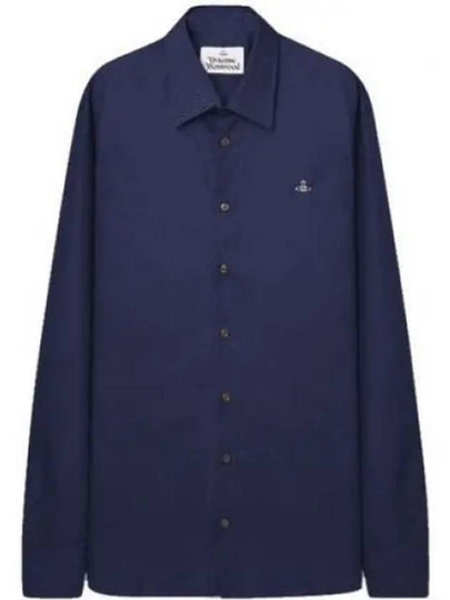 Men's Embroidered ORB Long Sleeve Shirt Navy - VIVIENNE WESTWOOD - BALAAN 2