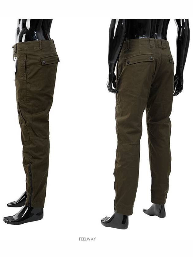Men's Lens Satin Zipper Straight Pants Khaki - CP COMPANY - BALAAN.