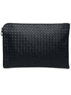 Intrecciato Weaving Zipper Medium Clutch Bag Black - BOTTEGA VENETA - BALAAN 4