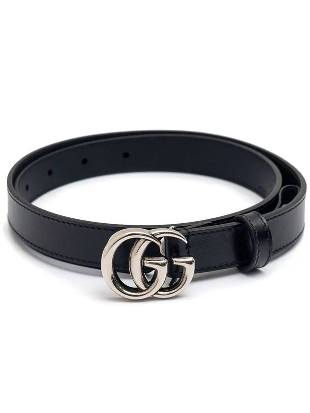 GG Marmont Thin Leather Belt Black - GUCCI - BALAAN 3