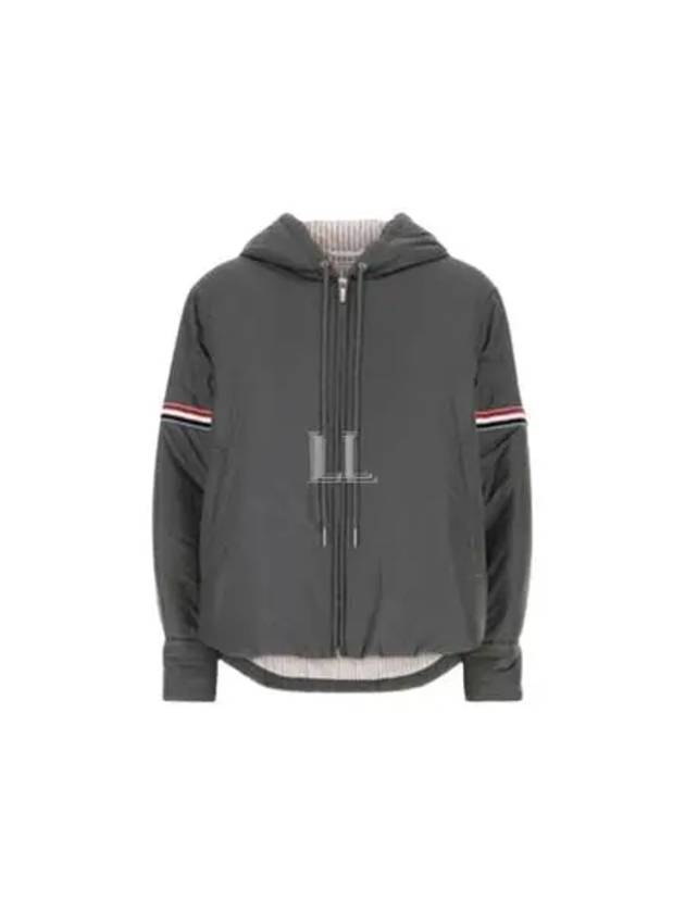 Ultra Light Nylon Tech Down Fill Armband Shirt Hem Hooded Jacket Grey - THOM BROWNE - BALAAN 2