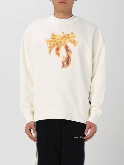 Palm Angels Burning Crew Neck Sweatshirt Off White - PALM ANGELS - BALAAN 2