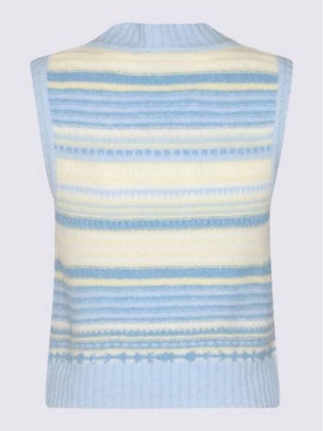 Striped Soft Wool Gilet Vest Light Blue - GANNI - BALAAN 3