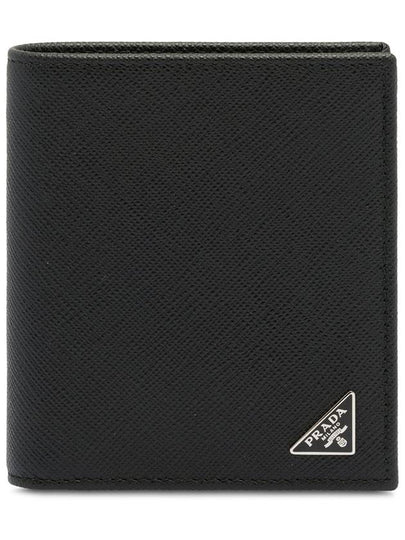 Triangle Logo Saffiano Half Wallet Black - PRADA - BALAAN 2