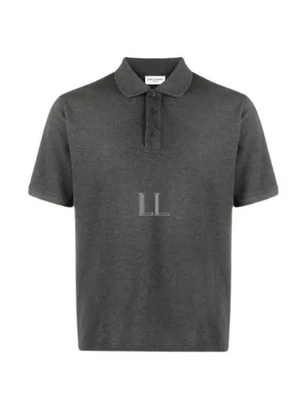 Cassandre Cotton Polo Shirt Grey - SAINT LAURENT - BALAAN 2