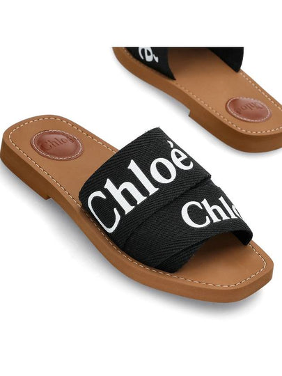 Woody Logo Flat Mule Slippers Black - CHLOE - BALAAN 2