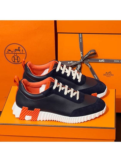 Men's Bouncing Sneakers Leather Marine Blue Orange Logo - HERMES - BALAAN 2