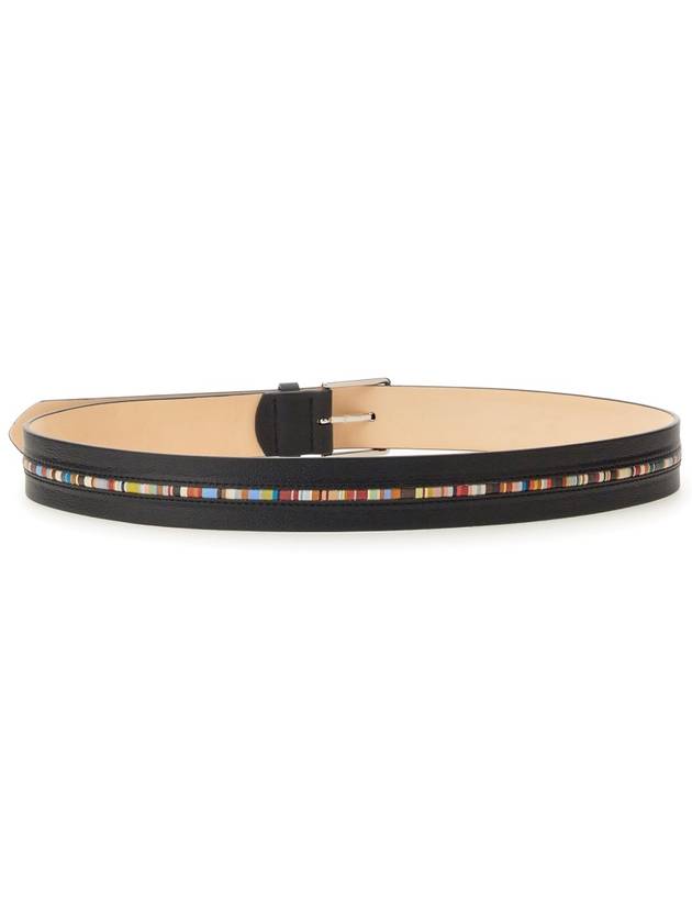 Signature Striped Leather Belt Black - PAUL SMITH - BALAAN 4