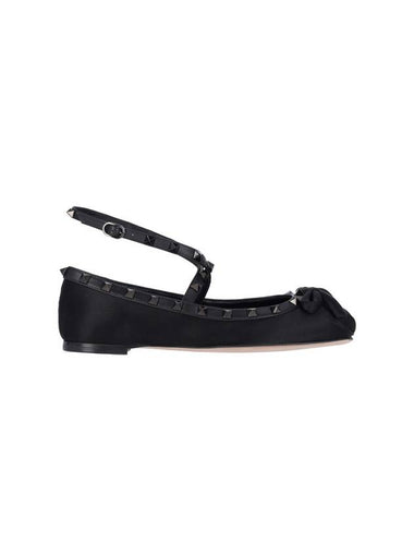 Women's Rockstud Leather Ballerina Black - VALENTINO - BALAAN 1