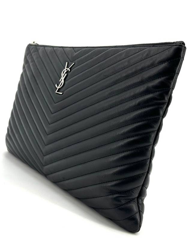 Matelasse silver clutch large - SAINT LAURENT - BALAAN 5