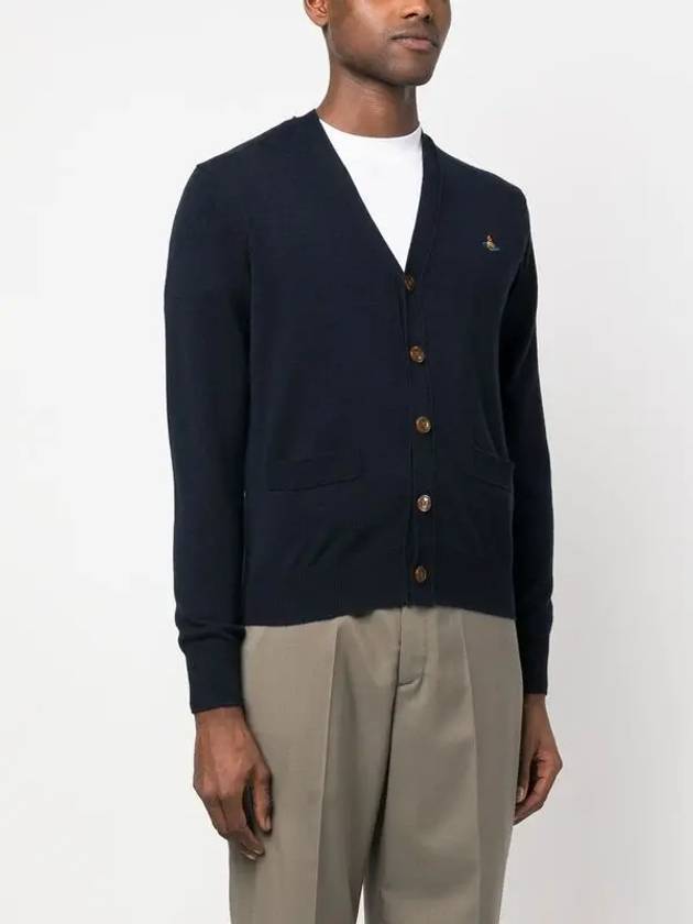 Logo Embroided Button Wool Cardigan Navy - VIVIENNE WESTWOOD - BALAAN 4