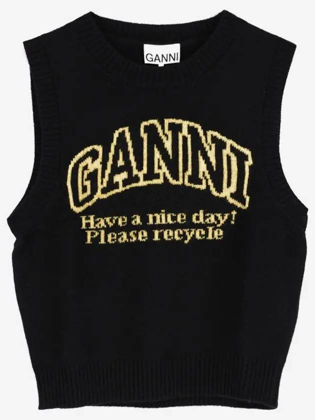 Intarsia Graphic Crewneck Vest Black - GANNI - BALAAN 3