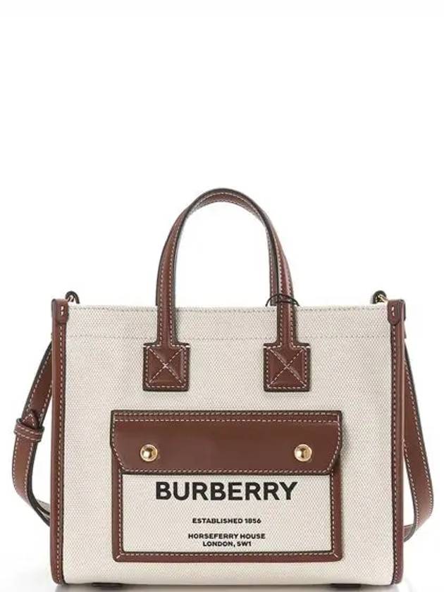 Mini Two-Tone Canvas and Leather Freya Tote Bag Natural Tan - BURBERRY - BALAAN 2