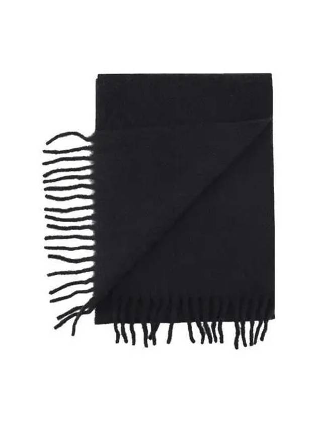 Logo Patch Fringe Wool Muffler Black - AMI - BALAAN 4