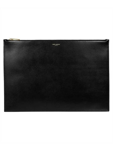 Logo XL Shiny Leather Clutch Bag Black - SAINT LAURENT - BALAAN 1