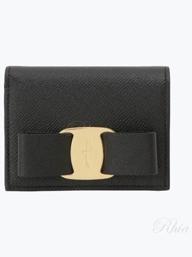 Vara Bow Gloss Flap Half Wallet Black - SALVATORE FERRAGAMO - BALAAN 2