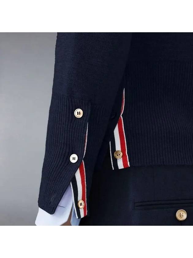 4-Bar Milano Stitch Crew Neck Knit Top Navy - THOM BROWNE - BALAAN 4