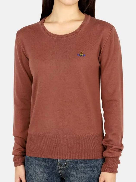 Women's Embroidered Logo Bea Wool Knit Top Brown - VIVIENNE WESTWOOD - BALAAN.