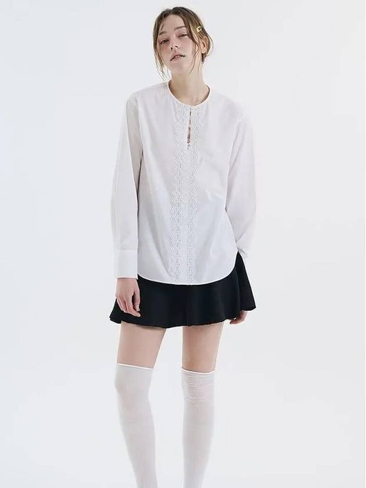 Lace round neck shirt white 0101 - VOYONN - BALAAN 2