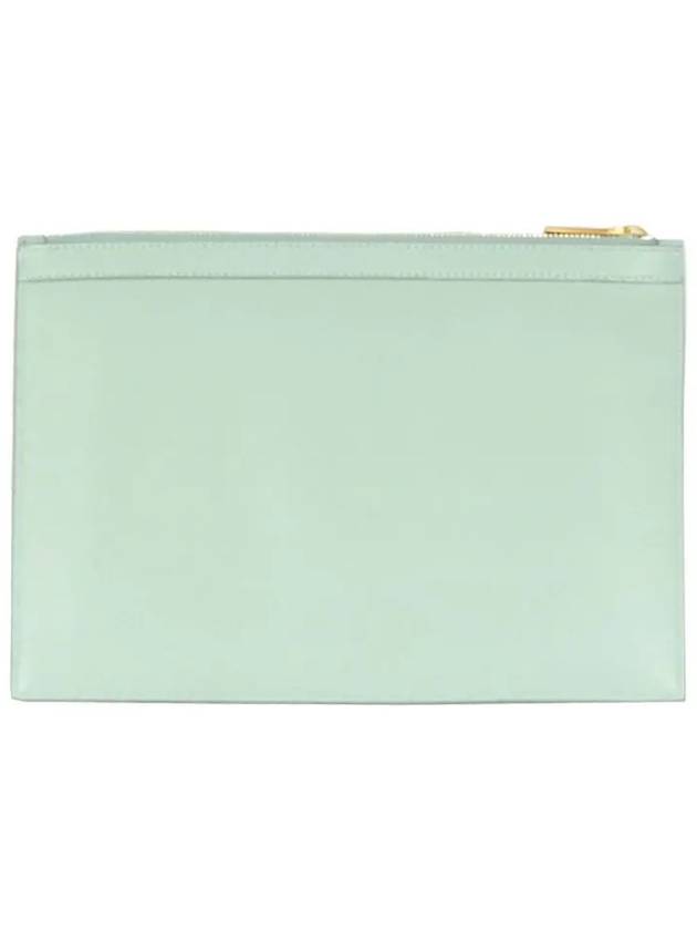 Pebble Grain Three Stripes Zipper Small Clutch Bag Light Blue - THOM BROWNE - BALAAN 4