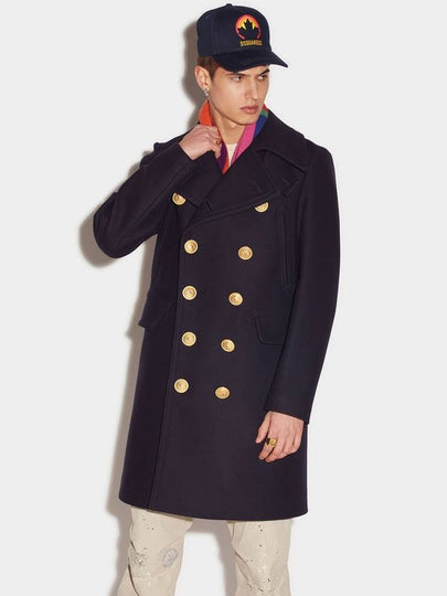 Wool  Double Breasted Coat Navy - DSQUARED2 - BALAAN 2