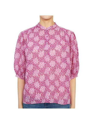 Women's Half Button Rami Cotton Blouse Pink - VANESSA BRUNO - BALAAN 1